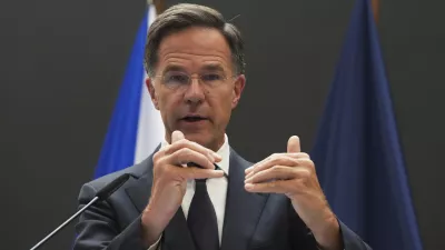 NATO Secretary General Mark Rutte addresses media during a press conference in Prague, Czech Republic, Thursday, Sept. 4, 2025. (AP Photo/Petr David Josek)