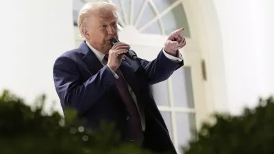President Donald Trump speaks at a dinner in the Rose Garden of the White House, Friday, Sept. 5, 2025, in Washington. (AP Photo/Alex Brandon)
