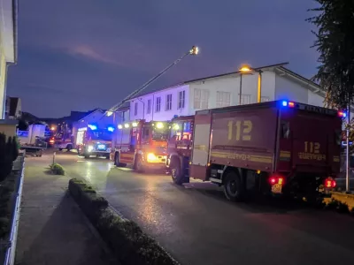 06 September 2025, Baden-Württemberg, Lauchringen: German firefighters are seen at the supermarket, where two people were seriously injured after its roof collapsed. At least two other people suffered minor injuries, according to the police. Photo: Stein/dpa