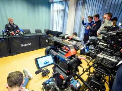 Nordic Skiing - FIS Nordic World Ski Championships - Trondheim, Norway - March 9, 2025 Jumping Director Jan-Erik Aalbu during a press conference after three out of four Norwegian jumpers were disqualified after the large hill race in Trondheim. Terje Pedersen/NTB via REUTERS  ATTENTION EDITORS - THIS IMAGE WAS PROVIDED BY A THIRD PARTY. NORWAY OUT. NO COMMERCIAL OR EDITORIAL SALES IN NORWAY.