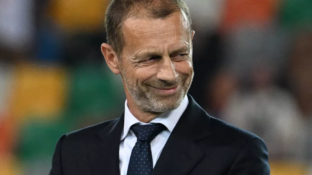 Soccer Football - UEFA Super Cup - Final - Paris St Germain v Tottenham Hotspur - Bluenergy Stadium, Udine, Italy - August 13, 2025 UEFA President Aleksander Ceferin during the UEFA Super Cup medal ceremony REUTERS/Jennifer Lorenzini
