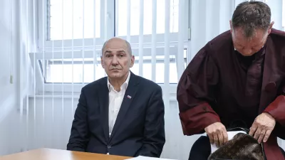 Franci Matoz, Janez Janša- 15.04.2025 - sojenje Janezu Janši v zadevi Trenta v Celju//FOTO: Jaka Gasar