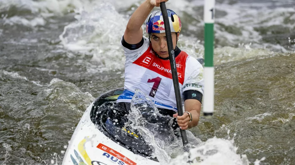 Jessica Fox from Australia competes in Women's Kayak Short Final (K1) within 2025 ICF Canoe Slalom World Cup in Prague, Czech Republic, on June 27, 2025. Photo/Ondrej Deml (CTK via AP Images)