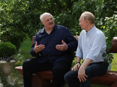 01 August 2025, Russia, Valaam: Belarusian President Alexander Lukashenko (L) and Russia's President Vladimir Putin visit Smolensk Skete of Valaam Monastery. Photo: Gavriil Grigorov/TASS via ZUMA Press/dpa
