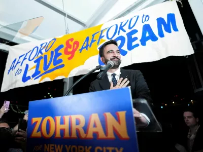 Zohran Mamdani gestures as he speaks during a watch party for his primary election, which includes his bid to become the Democratic candidate for New York City mayor in the upcoming November 2025 election, in New York City, U.S., June 25, 2025. REUTERS/David 'Dee' Delgado   TPX IMAGES OF THE DAY