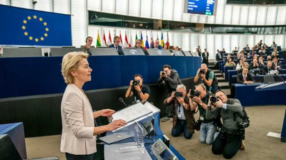 ﻿16 July 2019, France, Strasbourg: German Defence Minister Ursula von der Leyen addresses members of the European Parliament during her application speech to become the new President of the European Commission. The heads of state and government of the EU had proposed the Christian Democratic Union (CDU) politician as successor to EU Commission President Jean-Claude Juncker. Photo: Michael Kappeler/dpa