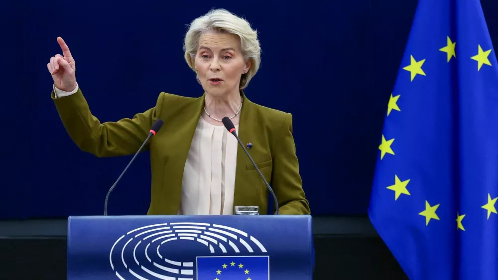 European Commission President Ursula von der Leyen delivers the State of the European Union address to the European Parliament, in Strasbourg, France, September 10, 2025. REUTERS/Yves Herman