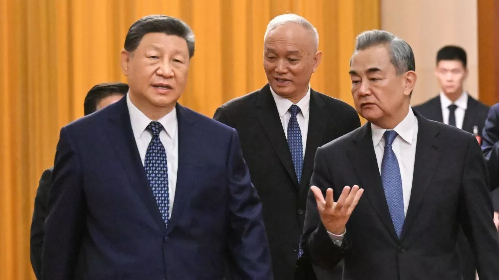 Meeting of Russian President Vladimir Putin, Mongolian President Ukhnaagiin Khurelsukh and President of the People's Republic of China (PRC) Xi Jinping in the House of the People's Assemblies. PRC President Xi Jinping (left) and PRC Foreign Minister Yi Wang (right) before the meeting.Credit: Dmitry Azarov/Kommersant Photo/Sipa USA,Image: 1033549254, License: Rights-managed, Restrictions: *** World Rights Except Russian Federation, Switzerland and Liechtenstein *** CHEOUT LIEOUT RUSOUT, Model Release: no