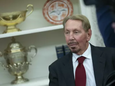 Larry Ellison watches as United States President Donald J Trump signs executive orders in the Oval Office of the White House in Washington, Dc, February 3, 2025.Credit: Chris Kleponis / Pool via CNP,Image: 959929514, License: Rights-managed, Restrictions:, Model Release: no