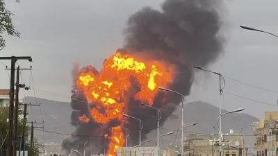 Flames and smoke rise following Israeli airstrikes in Sanaa, Yemen, Wednesday, Sept. 10, 2025. (AP Photo)