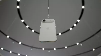 An iPhone Air hangs during an Apple's event at the Steve Jobs Theater on its campus in Cupertino, California, U.S. September 9, 2025. REUTERS/Manuel Orbegozo