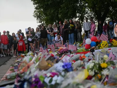14 September 2025, US, Orem: A memorial grows on the Utah Valley University Campus where Charlie Kirk was killed in a shooting. A group of hundreds gathered on Saturday to take part in a memorial ride for Kirk in Salt Lake City Utah. Photo: Madeleine Kelly/ZUMA Press Wire/dpa