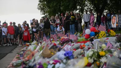 14 September 2025, US, Orem: A memorial grows on the Utah Valley University Campus where Charlie Kirk was killed in a shooting. A group of hundreds gathered on Saturday to take part in a memorial ride for Kirk in Salt Lake City Utah. Photo: Madeleine Kelly/ZUMA Press Wire/dpa