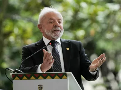 FILE PHOTO: Brazil's President Luiz Inacio Lula da Silva speaks during the Fifth Presidential Summit of the Amazon Cooperation Treaty Organization (ACTO), where member states meet to tackle environmental, social, and climate challenges in the Amazon biome, in Bogota, Colombia, August 22, 2025. REUTERS/Nathalia Angarita/File Photo