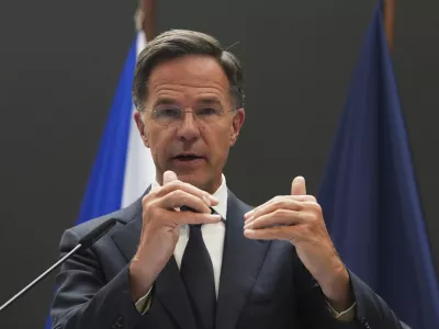 NATO Secretary General Mark Rutte addresses media during a press conference in Prague, Czech Republic, Thursday, Sept. 4, 2025. (AP Photo/Petr David Josek)