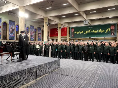 FILE PHOTO: Iran's Supreme Leader Ayatollah Ali Khamenei meets with commanders and a group of members of the Islamic Revolutionary Guard Corps in Tehran, Iran August 17, 2023. Office of the Iranian Supreme Leader/WANA (West Asia News Agency) via REUTERS ATTENTION EDITORS - THIS PICTURE WAS PROVIDED BY A THIRD PARTY/File Photo