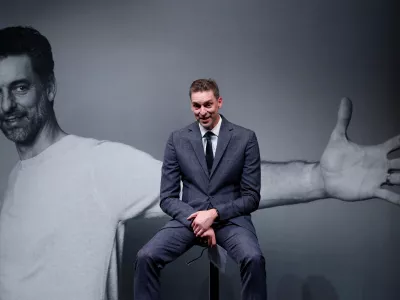 ﻿Soccer Football - Pau Gasol Press Conference - Theatre Liceu, Barcelona, Spain - October 5, 2021 Pau Gasol during the press conference REUTERS/Albert Gea