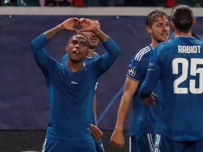 ﻿Soccer Football - Champions League - Group D - Lokomotiv Moscow v Juventus - RZD Arena, Moscow, Russia - November 6, 2019 Juventus' Douglas Costa celebrates scoring their second goal  REUTERS/Maxim Shemetov