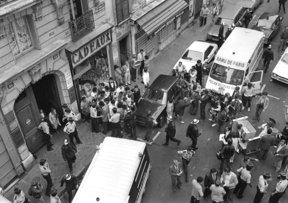 FILE - A general view of the scene of attack on the Jo Goldenberg restaurant in Paris, France, Aug. 9, 1982. (AP Photo/Aulnay, File)