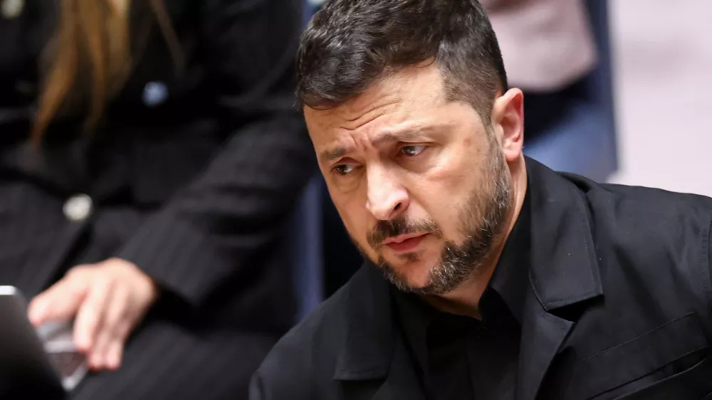 Ukraine's President Volodymyr Zelenskiy attends a United Nations Security Council minesterial meeting on Ukraine at UN headquarters in New York, U.S., September 23, 2025.   Charly Triballeau/Pool via REUTERS