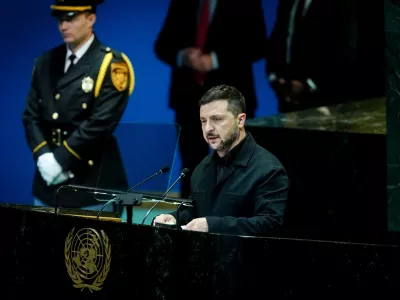 24 September 2025, US, New York: Ukrainian President Volodymyr Zelensky speaks at the general debate of the UN General Assembly in New York. Over 140 heads of state and government are expected to attend the world's largest diplomatic event over several days. Photo: Kay Nietfeld/dpa