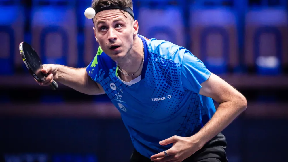 Ljubljana, Hala Tivoli.Namiznoteniski turnir serije WTT Star Contender v Ljubljani, moski posamezno.Slovenski namiznoteniski igralec Deni Kozul.