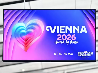 THEME PICTURE - Wiener Stadthalle on Monday, August 25, 2025 in Vienna, Austria. Vienna will host the 70th Eurovision Song Contest, with the final taking place on May 16, 2026, at the Wiener Stadthalle. VIENNA 2026 United by Music logo -,Image: 1031431517, License: Rights-managed, Restrictions:, Model Release: no