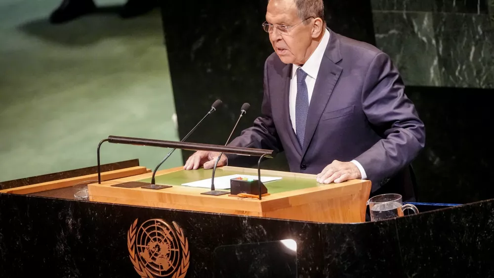 27 September 2025, US, New York: Russian Foreign Minister Sergey Lavrov speaks at the General Debate of the UN General Assembly in New York. Photo: Kay Nietfeld/dpa
