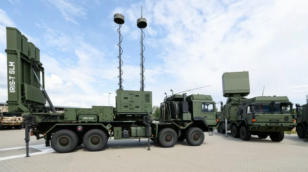 25 July 2025, Bavaria, Röthenbach An Der Pegnitz: The IRIS-T SLM system can be seen during the visit of Federal Minister of Economics Reiche to the Diehl Defence site. Photo: Daniel Löb/dpa,Image: 1025656466, License: Rights-managed, Restrictions: GERMANY OUT, Model Release: no