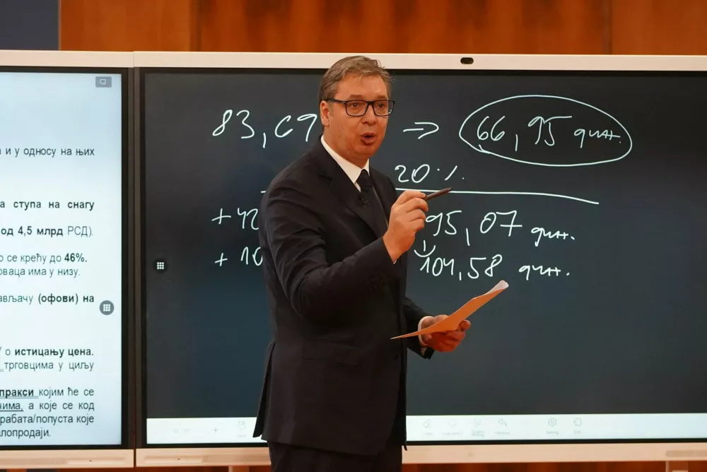 24, August, 2025, Belgrade - At the Palace of Serbia, the President of the Republic of Serbia presented a new package of economic measures to improve the living standards of citizens. Aleksandar Vucic. Photo: Antonio Ahel/ATAImages24, avgust 2025, Beograd - U Palati Srbija novi paket ekonomskih mera za poboljsanje zivotnog standarda gradjana predstavio je predsednik Republike Srbije Aleksandar Vucic. Photo: Antonio Ahel/ATAImages Photo: Antonio Ahel/ATAImages/PIXSELL