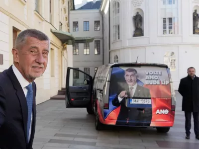 Chairman of opposition "ANO" (YES) movement Andrej Babis leaves after talking with Czech Republic President Petr Pavel a day after he won the parliamentary elections, in Prague, Czech Republic, Sunday, Oct. 5, 2025. (AP Photo/Darko Bandic)