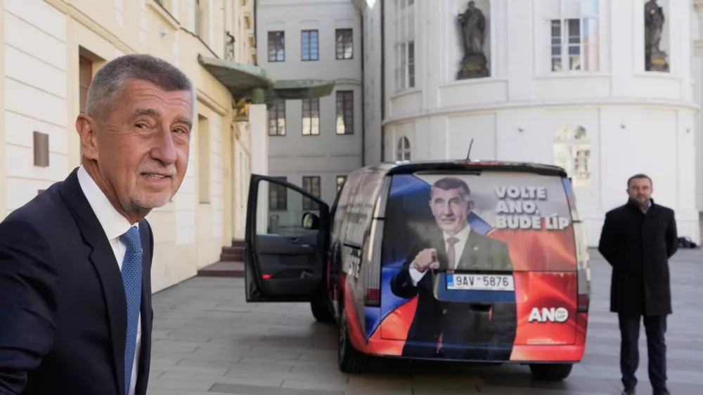 Chairman of opposition "ANO" (YES) movement Andrej Babis leaves after talking with Czech Republic President Petr Pavel a day after he won the parliamentary elections, in Prague, Czech Republic, Sunday, Oct. 5, 2025. (AP Photo/Darko Bandic)
