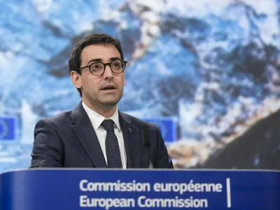 Stephane Sejourne, Executive Vice-President of the European Commission, responsible for Industrial Strategy and Prosperity, addresses the media in Belgium, Brussels on March 25, 2025. The EU unveils 47 priority projects for the extraction, processing and recycling of rare earths and strategic metals on European soil, in order to reduce dependence on China and secure supplies for industry, the Critical raw materials act, the plan to secure its metal supplies. Photo by Monasse T/ANDBZ/ABACAPRESS.COM
