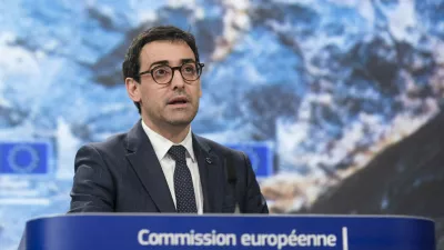 Stephane Sejourne, Executive Vice-President of the European Commission, responsible for Industrial Strategy and Prosperity, addresses the media in Belgium, Brussels on March 25, 2025. The EU unveils 47 priority projects for the extraction, processing and recycling of rare earths and strategic metals on European soil, in order to reduce dependence on China and secure supplies for industry, the Critical raw materials act, the plan to secure its metal supplies. Photo by Monasse T/ANDBZ/ABACAPRESS.COM