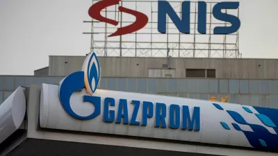 Signages display the logos of NIS as well as Russian oil producer Gazprom Neft, in Belgrade, Serbia October 8, 2025. REUTERS/Marko Djurica