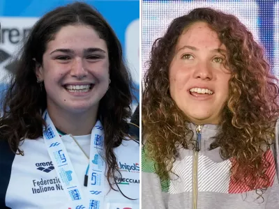 FILE - This photo combination shows Italy's Benedetta Pilato, left, in Rome, Aug. 13, 2022. and Italy's Chiara Tarantino in Otopeni, Romania, Dec. 5, 2023. (AP Photo/Andrew Medichini, Vadim Ghirda)