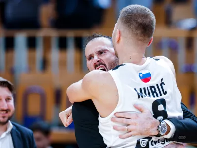 Edo Murić and Stipe Modrić of Ilirija in action during AdmiralBet ABA League 2025/2026 basketball match between Ilirija and Zadar in Tivoli Hall, Ljubljana, Slovenia on October 12, 2025