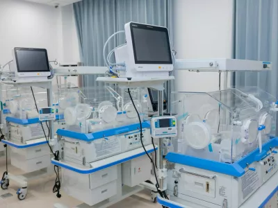 MINDELO, July 23, 2025 -- This photo taken on July 22, 2025 shows an interior view of the China-built maternity ward building of Dr. Baptista de Sousa Hospital in Mindelo, Sao Vincente Island, Cape Verde. TO GO WITH "China hands over maternity ward building project in Cape Verde",Image: 1025001558, License: Rights-managed, Restrictions:, Model Release: no