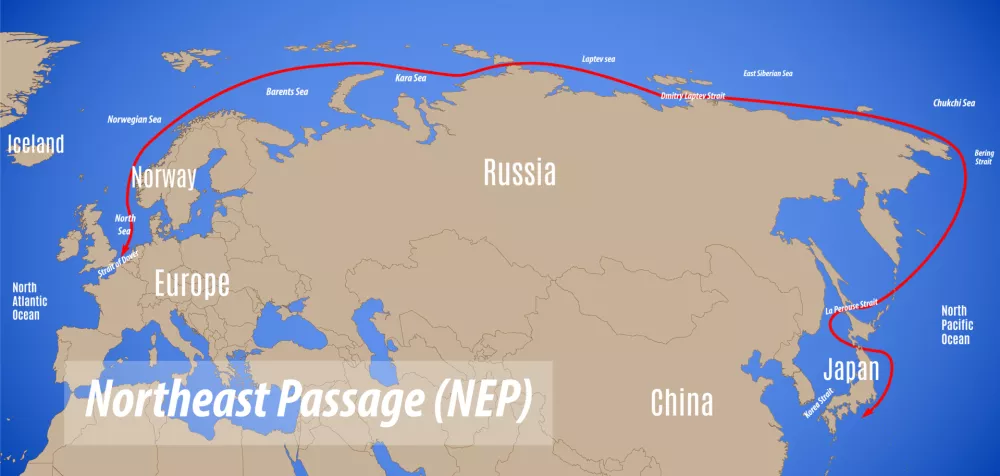 Schematic vector map of the Northeast Passage (NEP). / Foto: Main_sail/istockphoto
