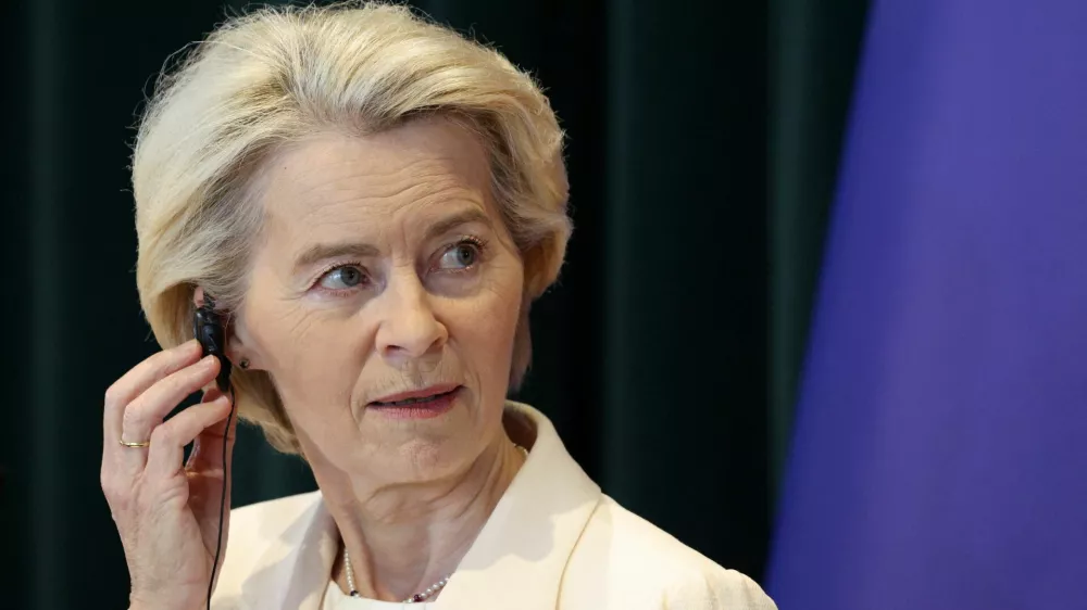European Commission President Ursula von der Leyen during a press conference with Prime Minister Edi Rama in his office in Tirana, Albania, October 13, 2025 REUTERS/Florion Goga