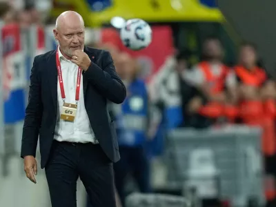 FILE - Czech Republic's coach Ivan Hasek reacts during a World Cup 2026 group L qualifying soccer match between Croatia and Czech Republic at the Opus Arena in Osijek, Croatia, on June 9, 2025. (AP Photo/Darko Bandic, File)