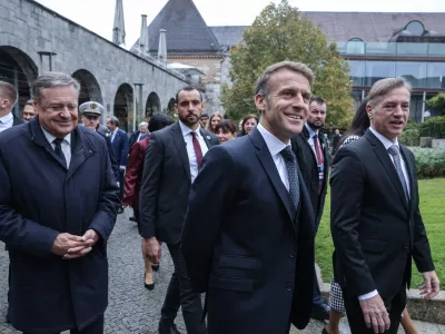 Robert Golob, Emmanuel Macron- 21.10.2025 - Predsednik vlade Robert Golob je gostil vrh voditeljev držav MED9 - Ljubljana//FOTO: Jaka Gasar