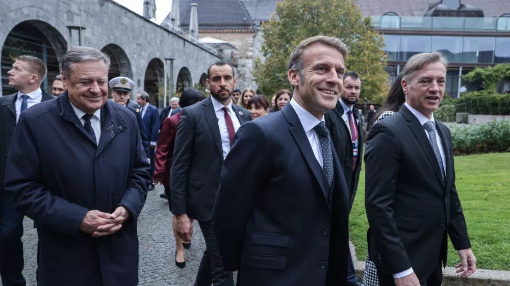 Robert Golob, Emmanuel Macron- 21.10.2025 - Predsednik vlade Robert Golob je gostil vrh voditeljev držav MED9 - Ljubljana//FOTO: Jaka Gasar