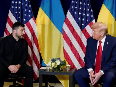FILE PHOTO: U.S. President Donald Trump meets with Ukrainian President Volodymyr Zelenskiy during the 80th United Nations General Assembly, in New York City, New York, U.S., September 23, 2025. REUTERS/Al Drago/File Photo