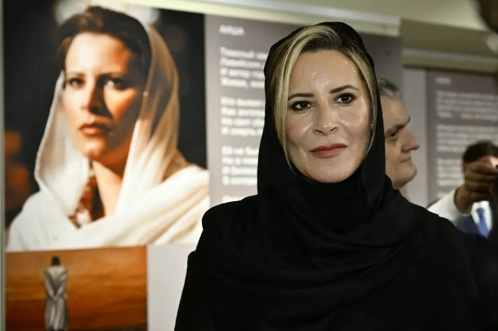 MOSCOW, RUSSIA - OCTOBER 17: Ayesha Gaddafi, daughter of former Libyan leader Muammar Gaddafi presents the exhibition 'Daughter of Libya' at the Museum of the East in Moscow, Russia, on October 17, 2024. Sefa Karacan / Anadolu/ABACAPRESS.COM,Image: 922599673, License: Rights-managed, Restrictions:, Model Release: no