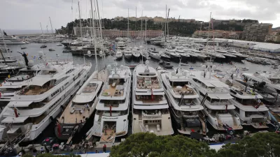 ﻿Yachts are showing at the 24th edition of the Monaco Yacht Show, Wednesday, Sept. 25, 2013, in Monaco.The Monaco Yacht Show, taking place at Port Hercules in Monaco, is the only boat show devoted exclusively to luxury yachting. (AP Photo/Lionel Cironneau)