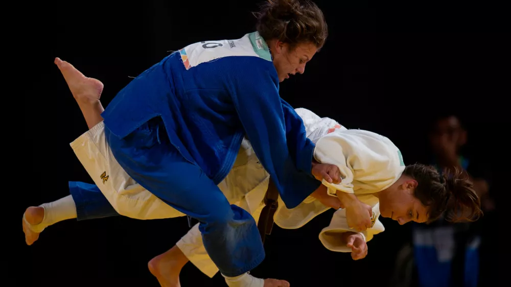 ﻿Metka Lobnik of Slovenia (blue) competes against Raffaela Igl of Germany during the Judo Women -78 kg Quarterfinal at the Asia Pavilion, Youth Olympic Park during the Youth Olympic Games, Buenos Aires, Argentina, October 9, 2018. Joe Toth for OIS/IOC/Handout via REUTERS ATTENTION EDITORS - THIS IMAGE HAS BEEN SUPPLIED BY A THIRD PARTY.
