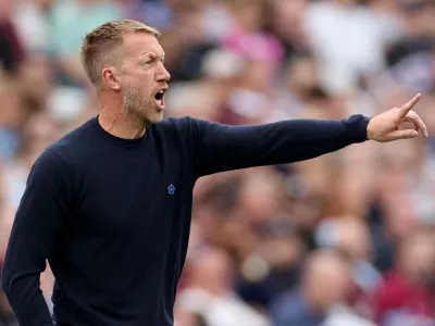 FILE PHOTO: Soccer Football - Premier League - West Ham United v Crystal Palace - London Stadium, London, Britain - September 20, 2025 West Ham United manager Graham Potter reacts Action Images via Reuters/John Sibley EDITORIAL USE ONLY. NO USE WITH UNAUTHORIZED AUDIO, VIDEO, DATA, FIXTURE LISTS, CLUB/LEAGUE LOGOS OR 'LIVE' SERVICES. ONLINE IN-MATCH USE LIMITED TO 120 IMAGES, NO VIDEO EMULATION. NO USE IN BETTING, GAMES OR SINGLE CLUB/LEAGUE/PLAYER PUBLICATIONS. PLEASE CONTACT YOUR ACCOUNT REPRESENTATIVE FOR FURTHER DETAILS../File Photo