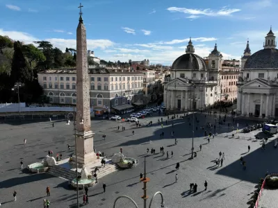 FILE PHOTO: A drone view shows Piazza del Popolo, in Rome, Italy, December 10, 2024. REUTERS/Cristiano Corvino/File Photo