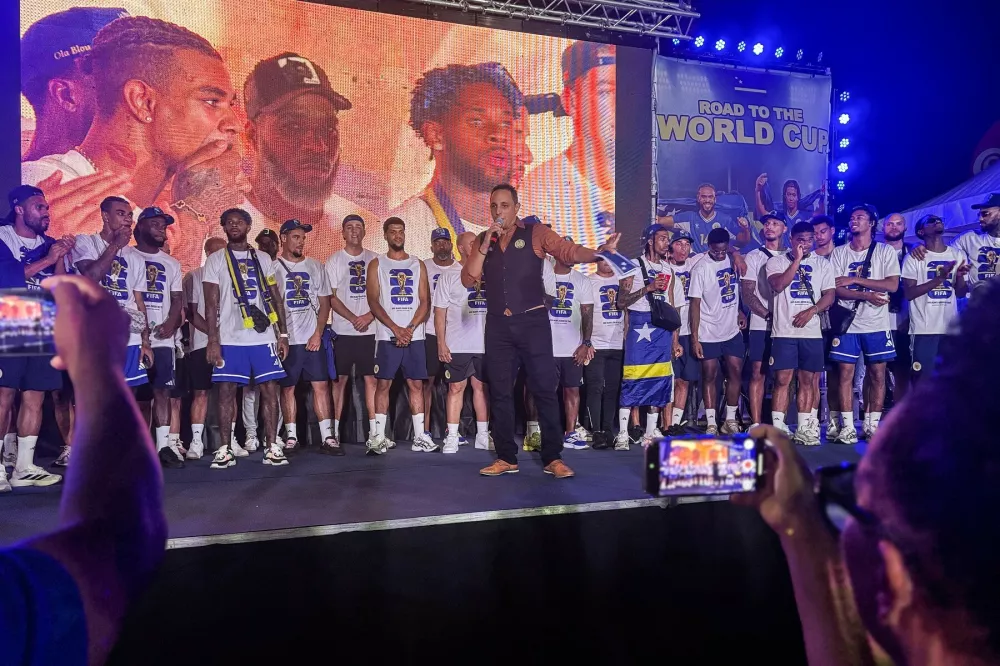 Players of Curacao's national football team attend a celebration after arriving following their qualification for the 2026 FIFA World Cup, in Willemstad, Dutch Caribbean, on November 19, 2025.,Image: 1053528767, License: Rights-managed, Restrictions:, Model Release: no / Foto: Profimedia